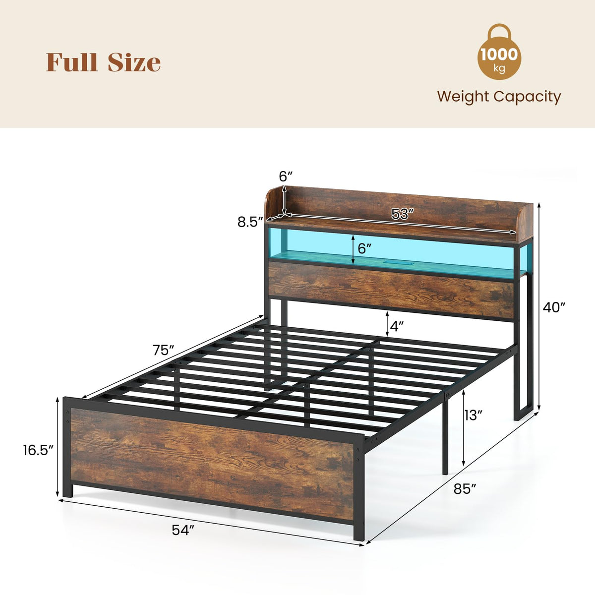 Goflame Metal Platform Bed Frame with Storage Headboard