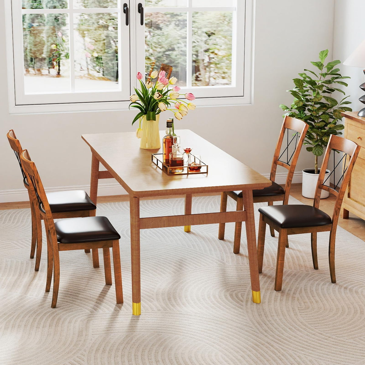 Goflame Wooden Armless Kitchen Chairs Set of 2/4 w/Elegant Hollowed Backrest