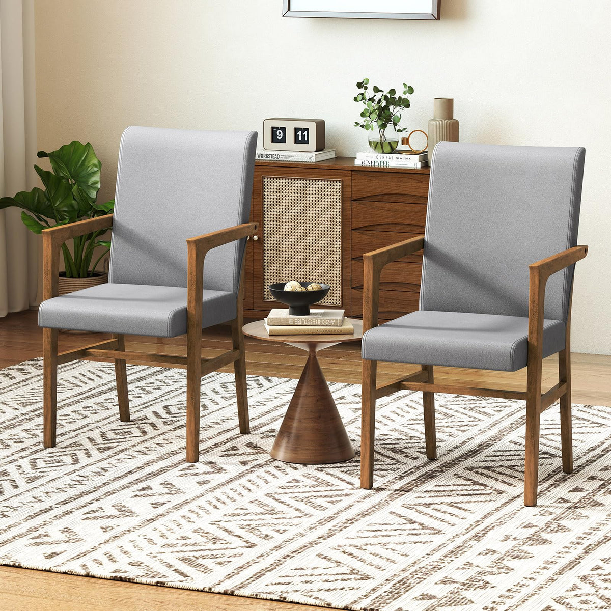 Goflame Mid Century Modern Dining Chairs Set of 2/4 with High Back, Solid Wooden Frame & Soft Cushion