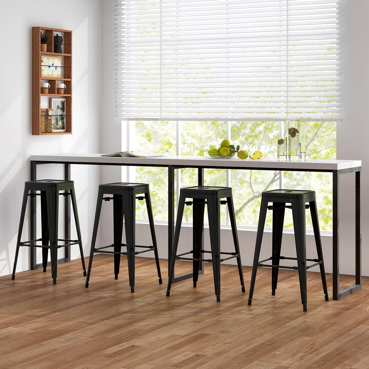 Goflame Metal Backless Bar Stools Set of 4, 30" Bar Height Modern Industrial Barstools w/Cut-out Handle
