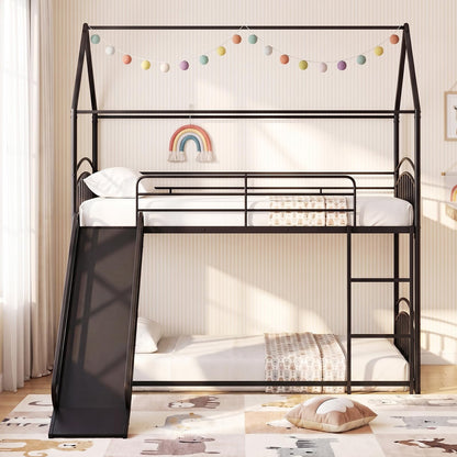 Goflame Twin Over Twin Bunk Bed with Slide & Ladder for Boys Girls