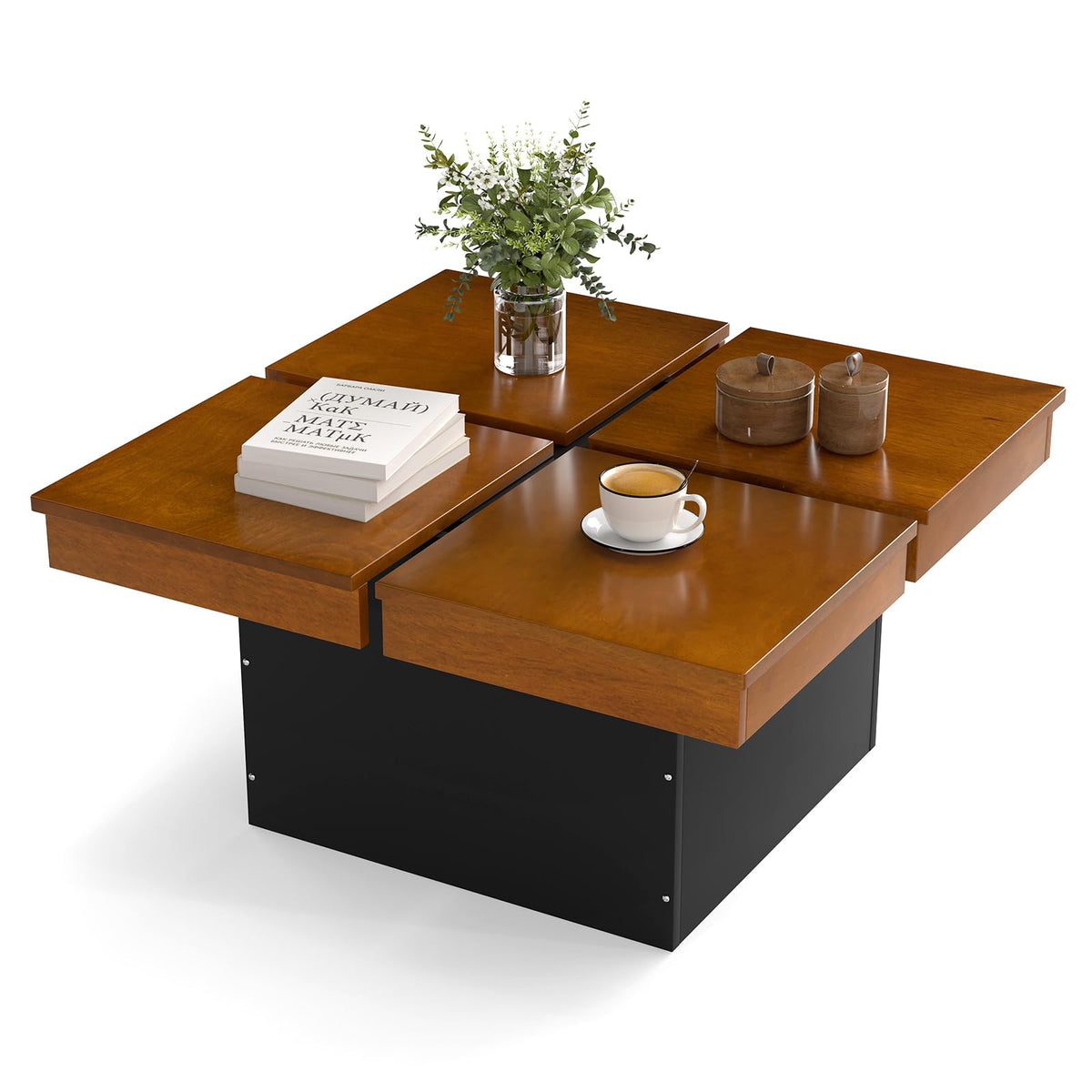 Goflame Square Coffee Table | 31.5 Inch Mid Century Modern Center Table with Solid Wood Veneered Split Top