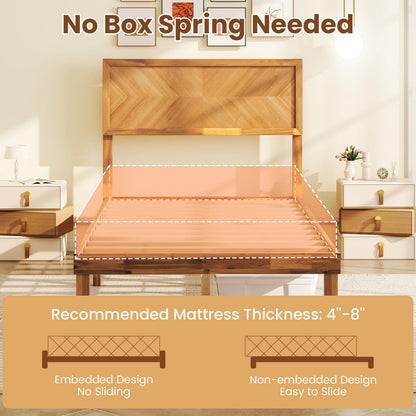 Goflame Wood Twin Bed/Full Size Bed/Queen Bed Frames with Headboard, Solid Acacia Wood Platform Bed with 12 Strong Wooden Slat Support
