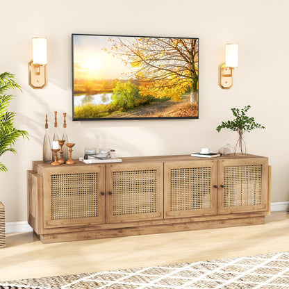 Goflame 4-Door PE Ratta TV Stand for TVs up to 75" with 2 Cabinets