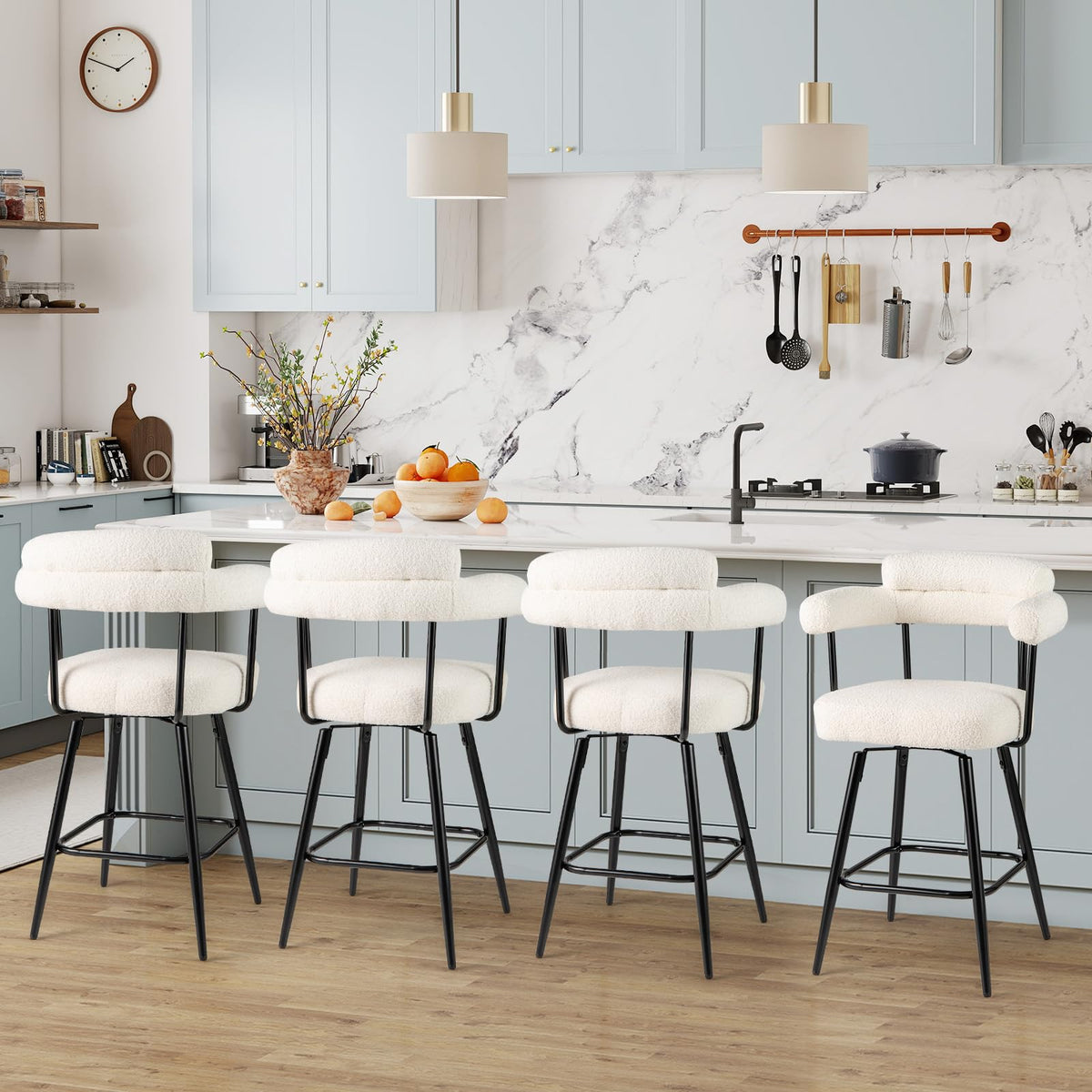 Goflame Swivel Bar Stool Set of 2/4 Counter Height Chairs with Curved Back and Arms