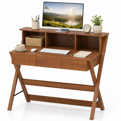 GOFLAME Study Writing Desk with 3 Storage Drawers for Bedroom