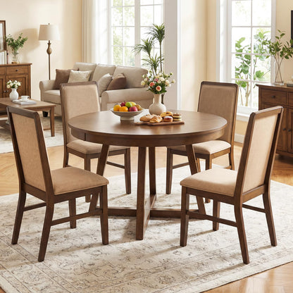 Goflame Upholstered Dining Chairs | High Back Padded Fabric Kitchen Chairs with Solid Rubber Wood Legs