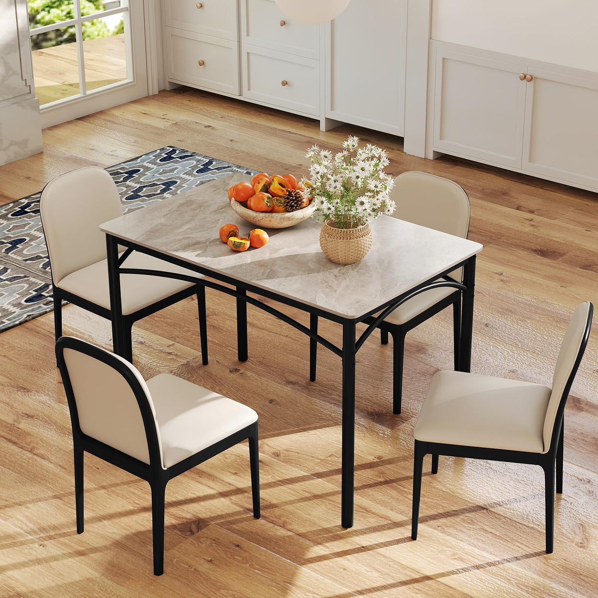 Goflame Dining Table with Large Faux Marble Tabletop