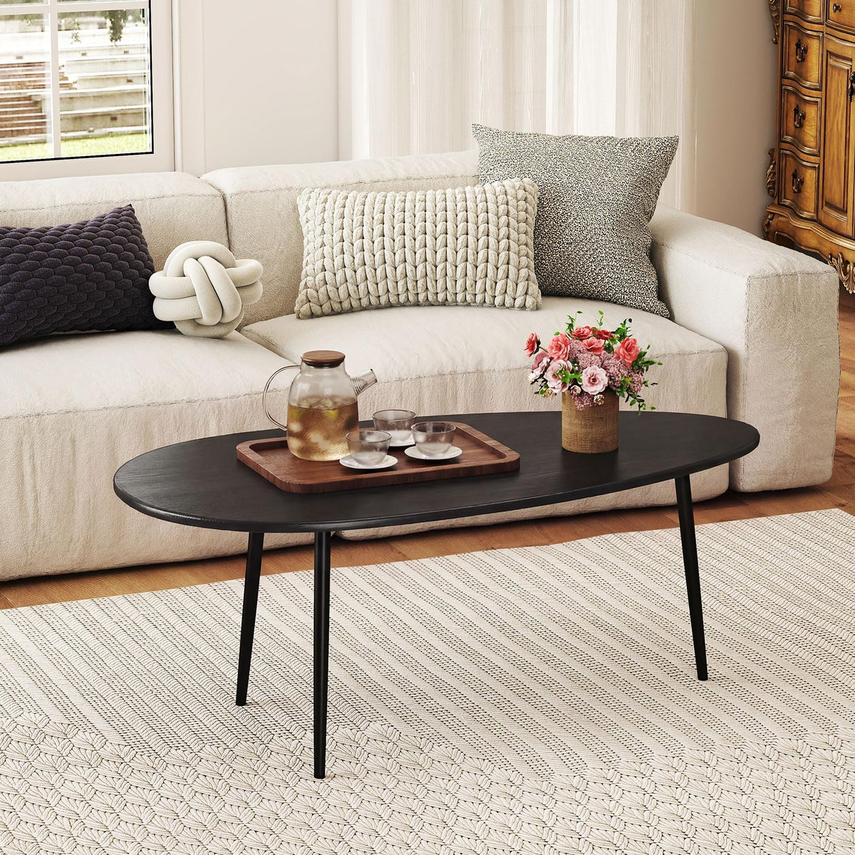 Goflame Oval Coffee Table | Mid Century Modern Center Table with Sturdy Metal Frame and Compact Design
