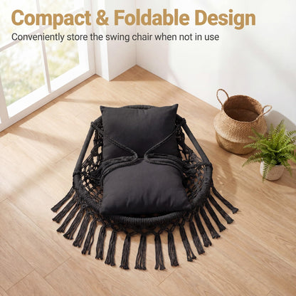 Goflame Macrame Hammock Chair w/Removable Cushions & Sturdy Metal Ring