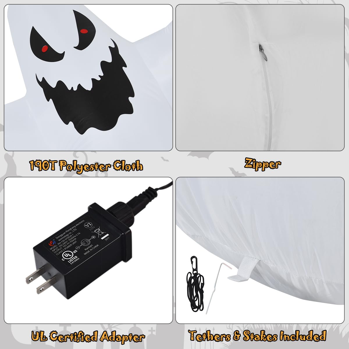 12FT Halloween Inflatable Ghost, Halloween Ghost Decoration w/ Fast Inflation & Deflation Design