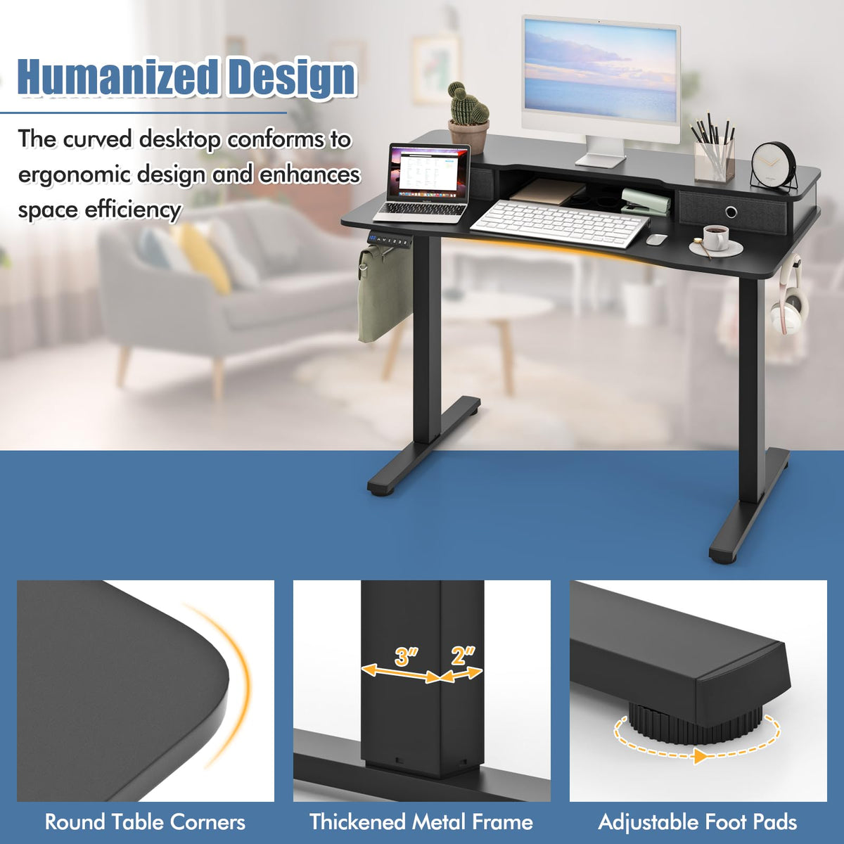 Goflame Electric Standing Desk with 2 Drawers, 48" /55"x 24" Height Adjustable Electric Stand Up Desk with Storage Shelf