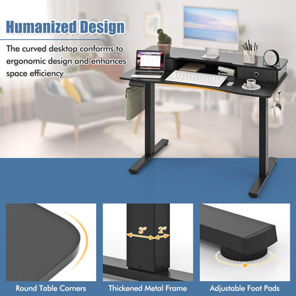 Goflame Electric Standing Desk with 2 Drawers, 48" /55"x 24" Height Adjustable Electric Stand Up Desk with Storage Shelf