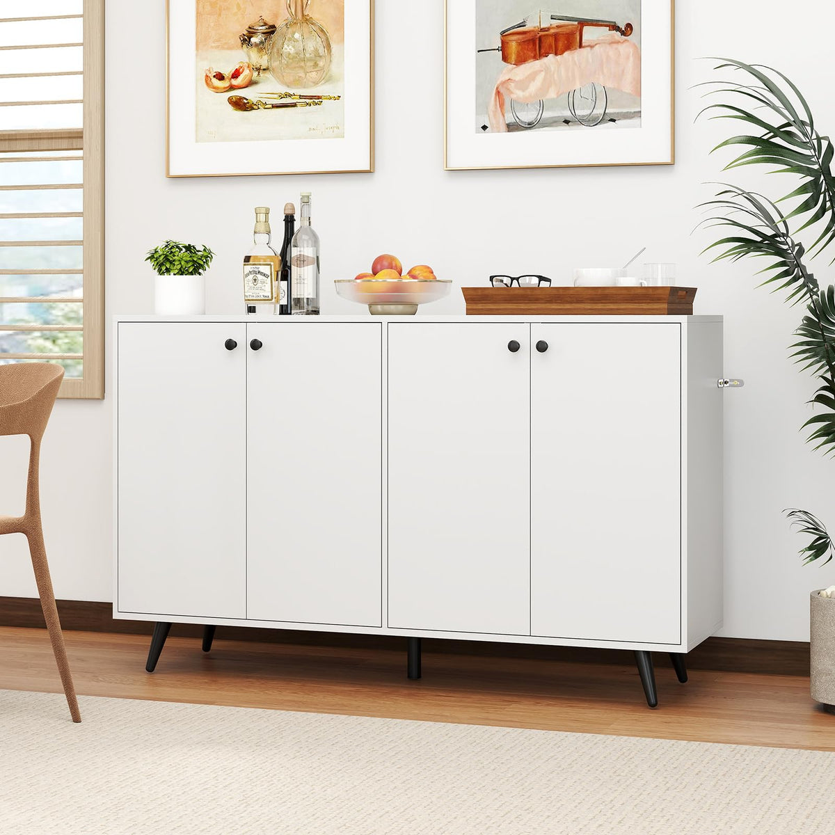 Goflame Buffet Sideboard 4-Door Storage Cabinet with 5-Position Adjustable Shelves