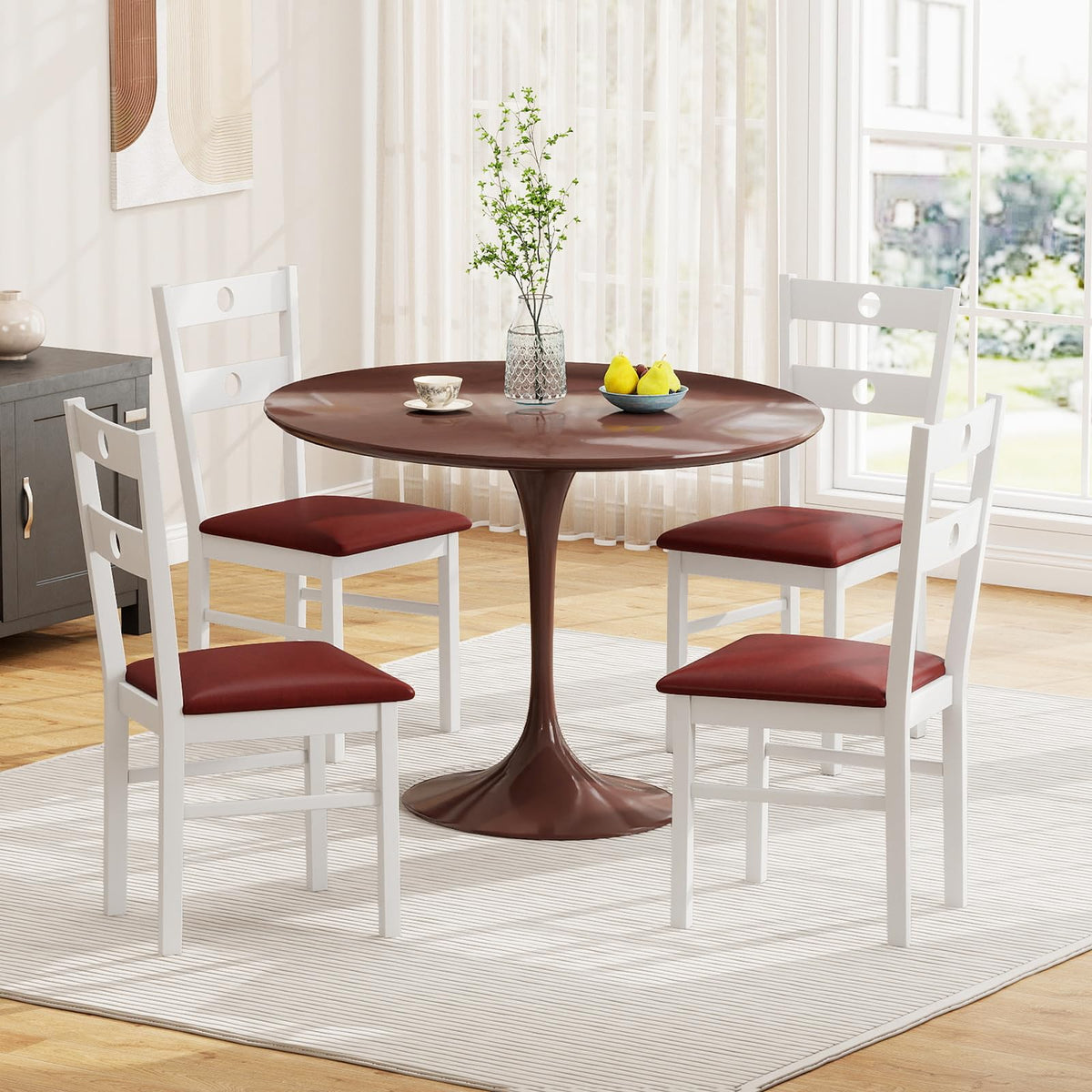 Goflame PU Leather Upholstered Kitchen Chairs w/Hollowed Backrest & Padded Seat