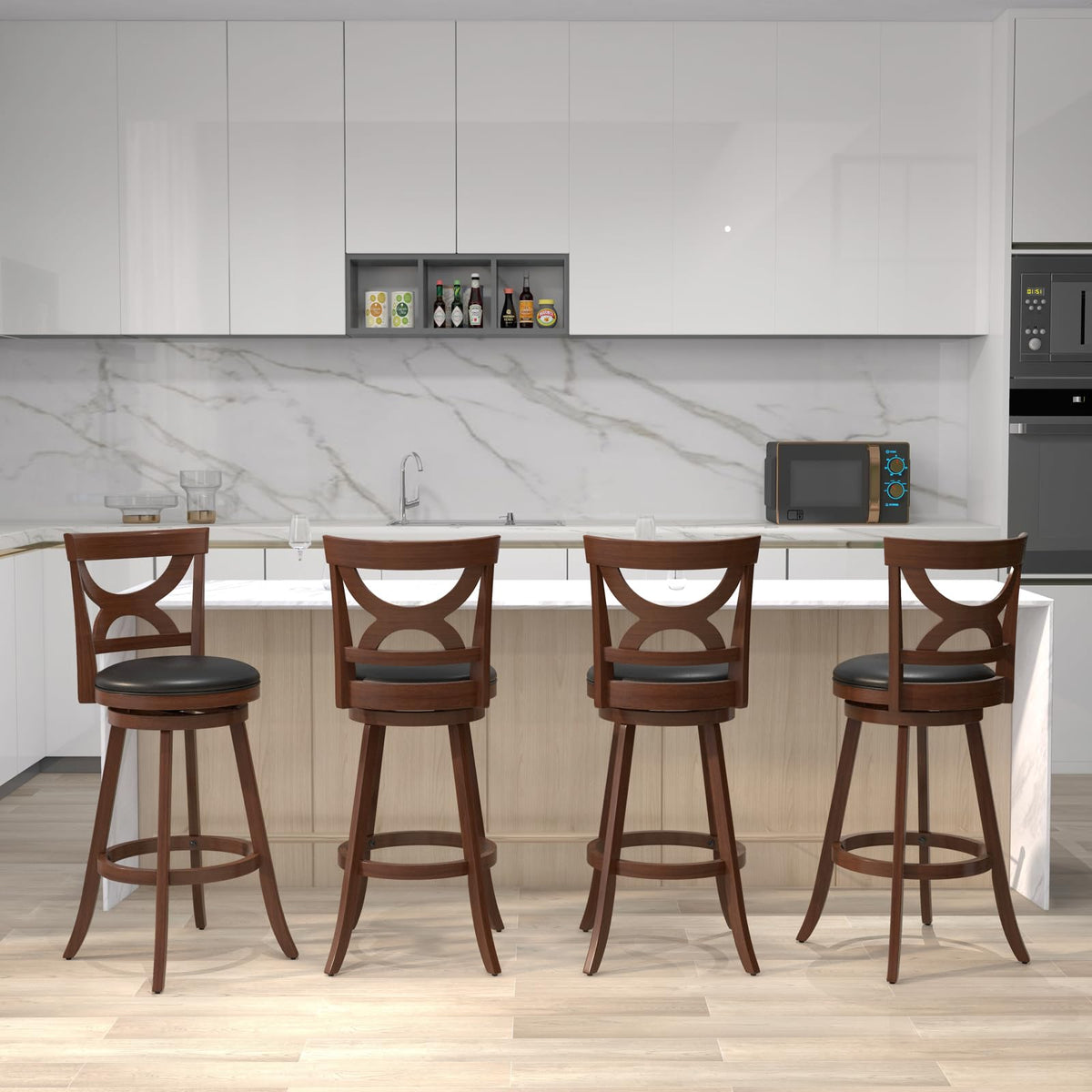 Goflame Bar Stools Set of 2, 30.5" Counter Height Bar Dining Chairs with Back & Footrest, Rubber Wood Frame