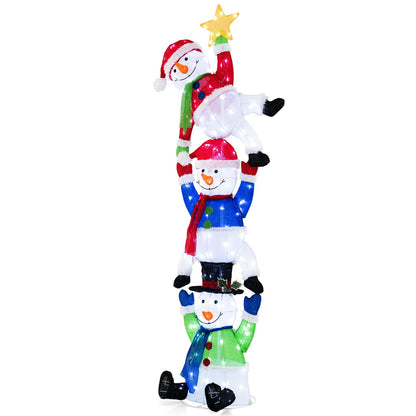 Goflame 6 ft Christmas Stacked Snowman, 3D Pre-Lit Snowman Decoration w/ 155 LED Lights