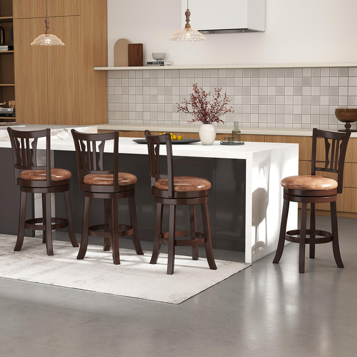 Goflame 26" Upholstered Counter Height Swivel Bar Stools Set of 2/4 with Back and Solid Rubber Frame