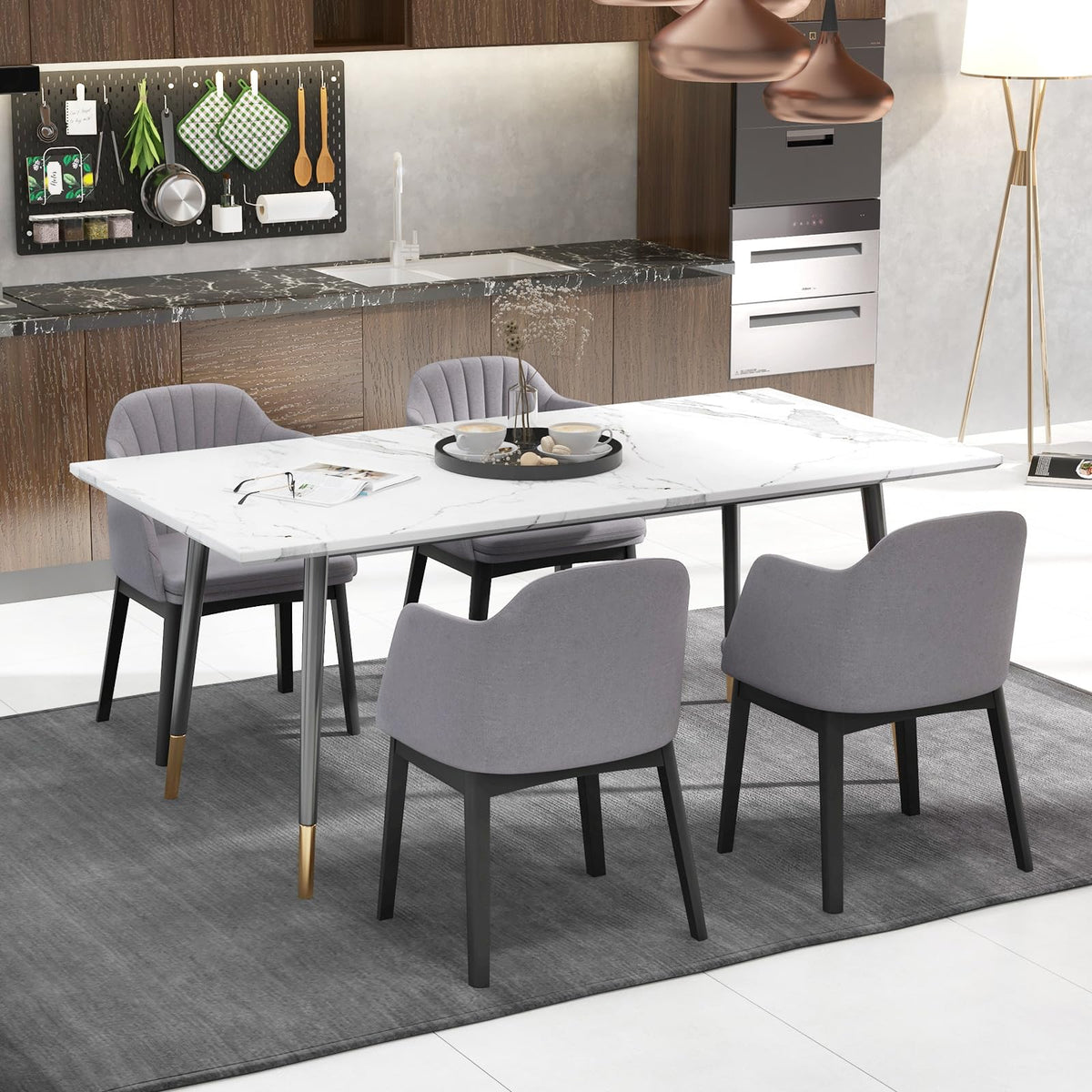 Goflame Modern Dining Chairs, Upholstered Velvet Accent Chairs w/Curved Backrests & Rubber Wood Legs