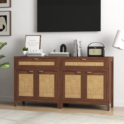 Goflame Sideboard Buffet Cabinet Rustic Rattan Storage Cabinet w/ 2 Doors