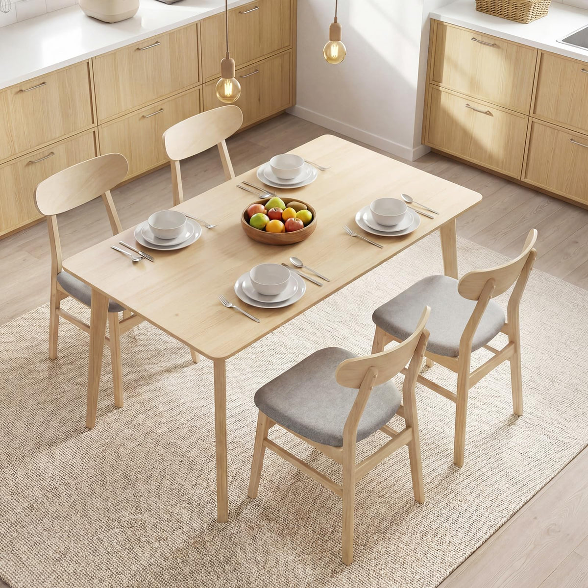 Goflame Wooden Dining Chairs Set of 2/4 Upholstered Kitchen Chairs with Rubber Wood Legs