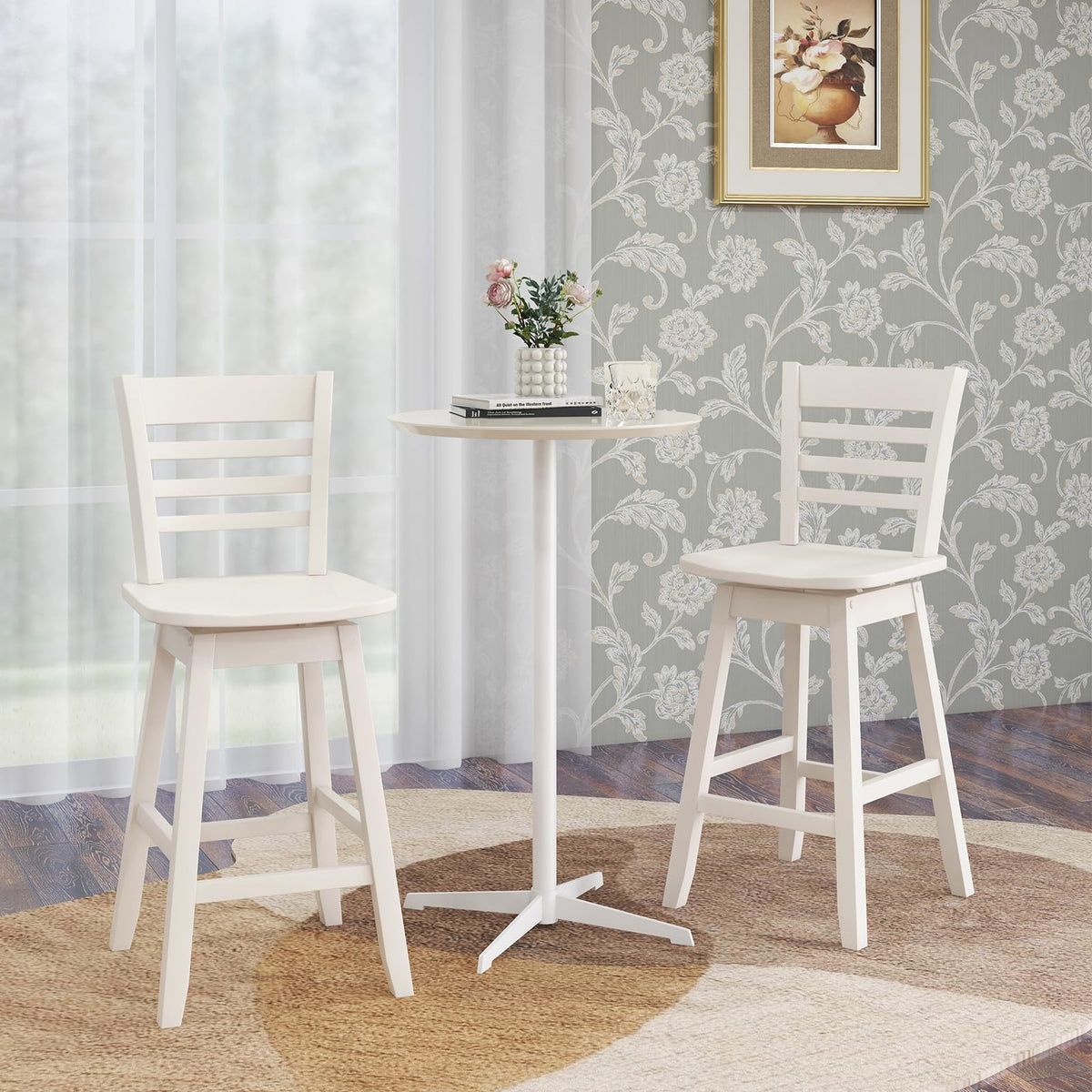 Goflame Wood Bar Stools, Swivel Counter Height Bar Stools with Slatted Hollow Back & Ergonomic Contoured Seat