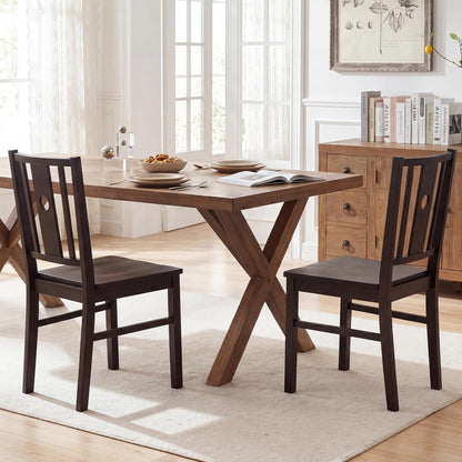 Goflame Solid Rubber Wood Kitchen Chairs with Slatted Curved Backrest & Wide Seat (2/4)