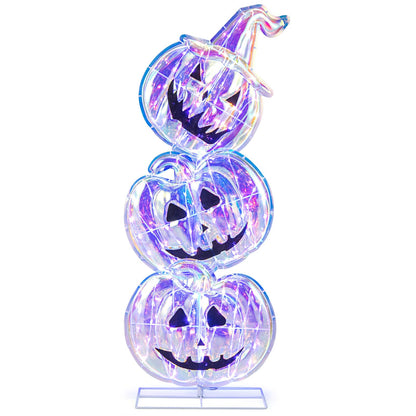 Goflame 3.4 Ft Halloween Decorations, Light up Stacked Pumpkins with 150 LED Lights
