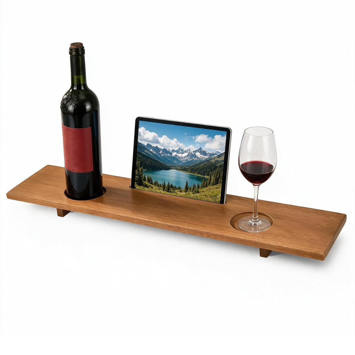 GOFLAME 35" Wood Bathtub Tray with Slots, Adjustable Width
