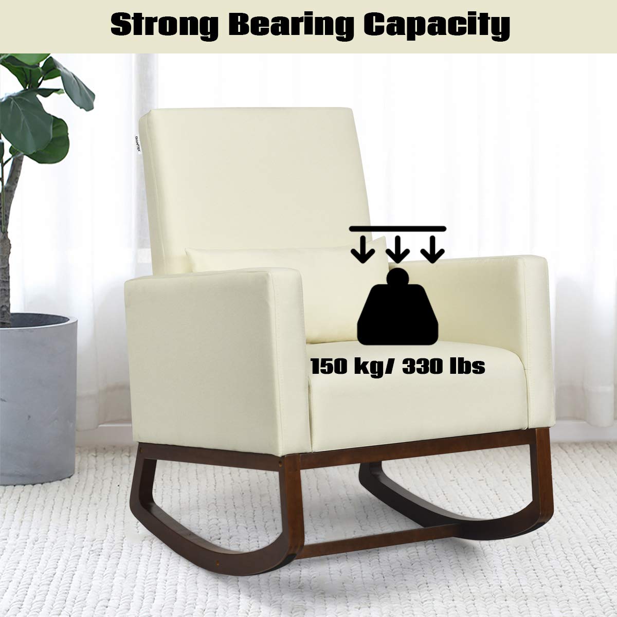 Goflame Upholstered Rocking Chair, Modern High Back Armchair