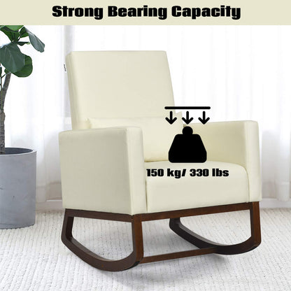 Goflame Upholstered Rocking Chair, Modern High Back Armchair