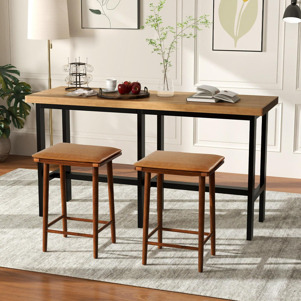 Goflame Bar Stools Set of 4, Wooden Backless Barstools for Kitchen Island