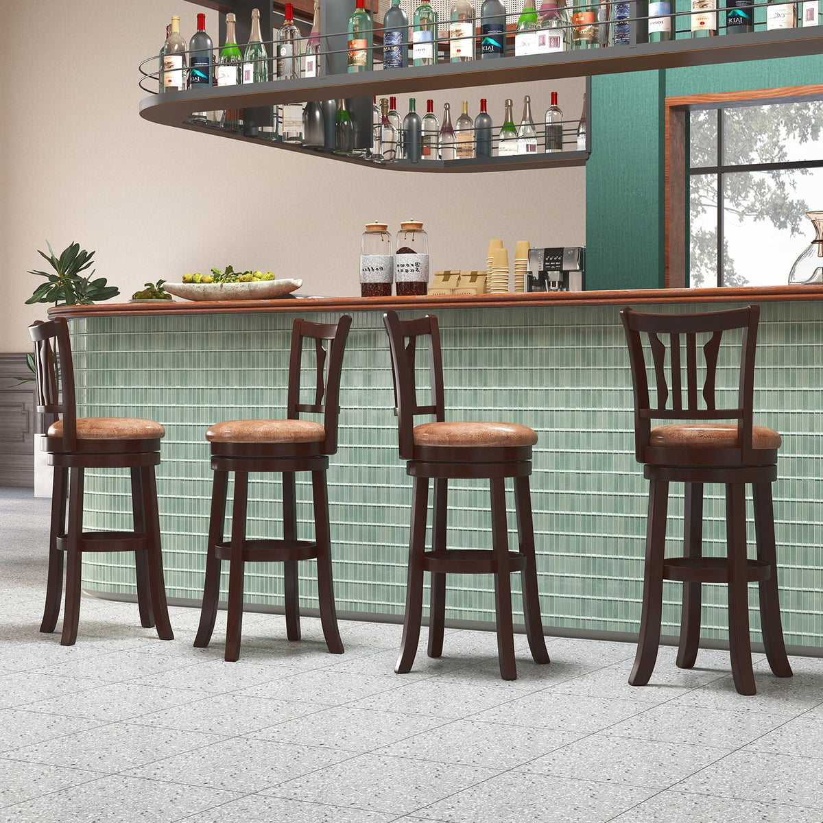 Goflame 30" Upholstered Bar Height Swivel Bar Stools Set of 2/4 with Back and Solid Rubber Frame