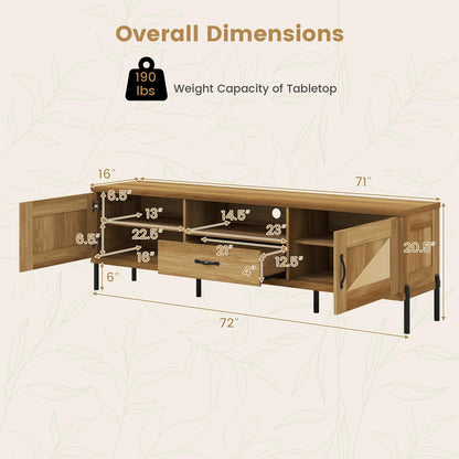 Goflame Mid Century Modern Rattan TV Stand for TVs up to 80" w/ 2 Storage Cabinets
