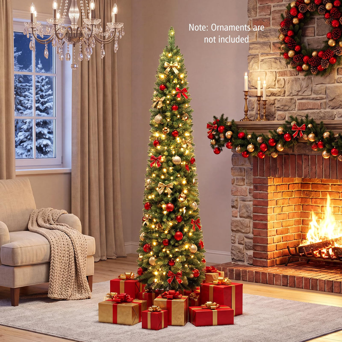 GOFLAME 6/7/9FT Pre-Lit Pencil Christmas Tree