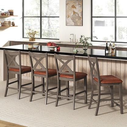 Goflame 24" Bar Stools Set of 2/4, Counter Height Bar Stools with Cross Back & Faux Leather Upholstered Seat