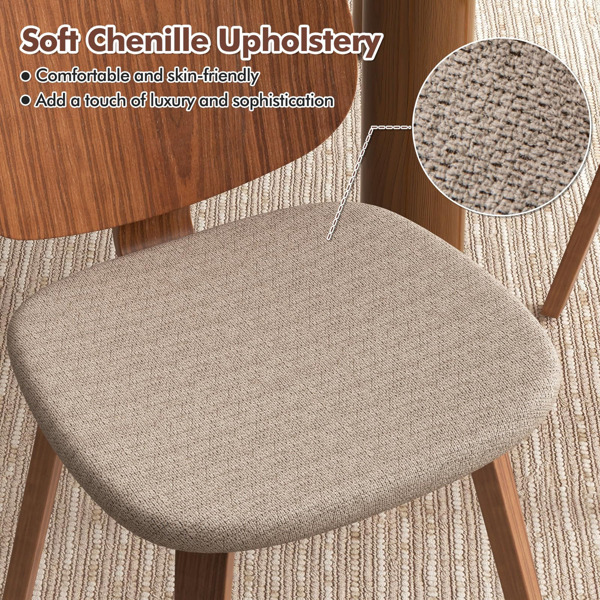 Goflame Wooden Dining Chairs Set of 2/4 Chenille Fabric Upholstered Kitchen Chair w/Bentwood Frame