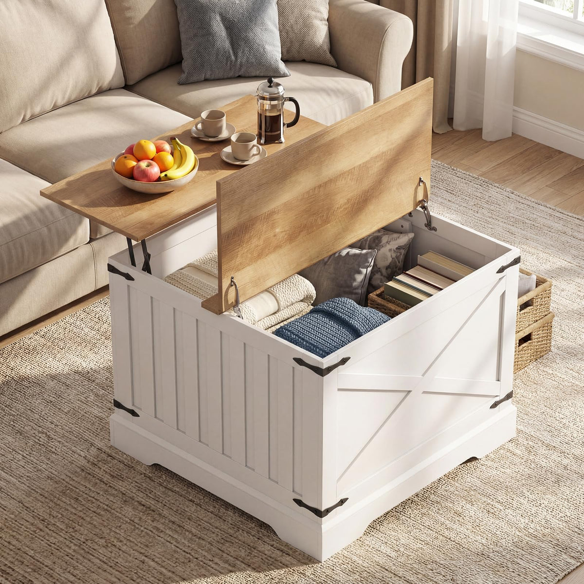 Goflame 31.5" Square Wood Center Table with Large Hidden Storage Compartment & Hinged Lift Top