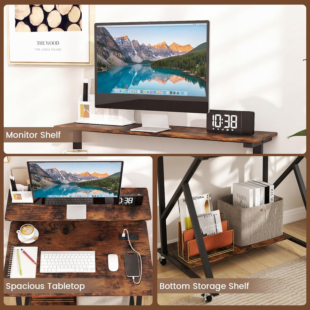 Goflame Rolling Small Desk with Storage | Compact Computer Desk for Small Spaces with Charging Station