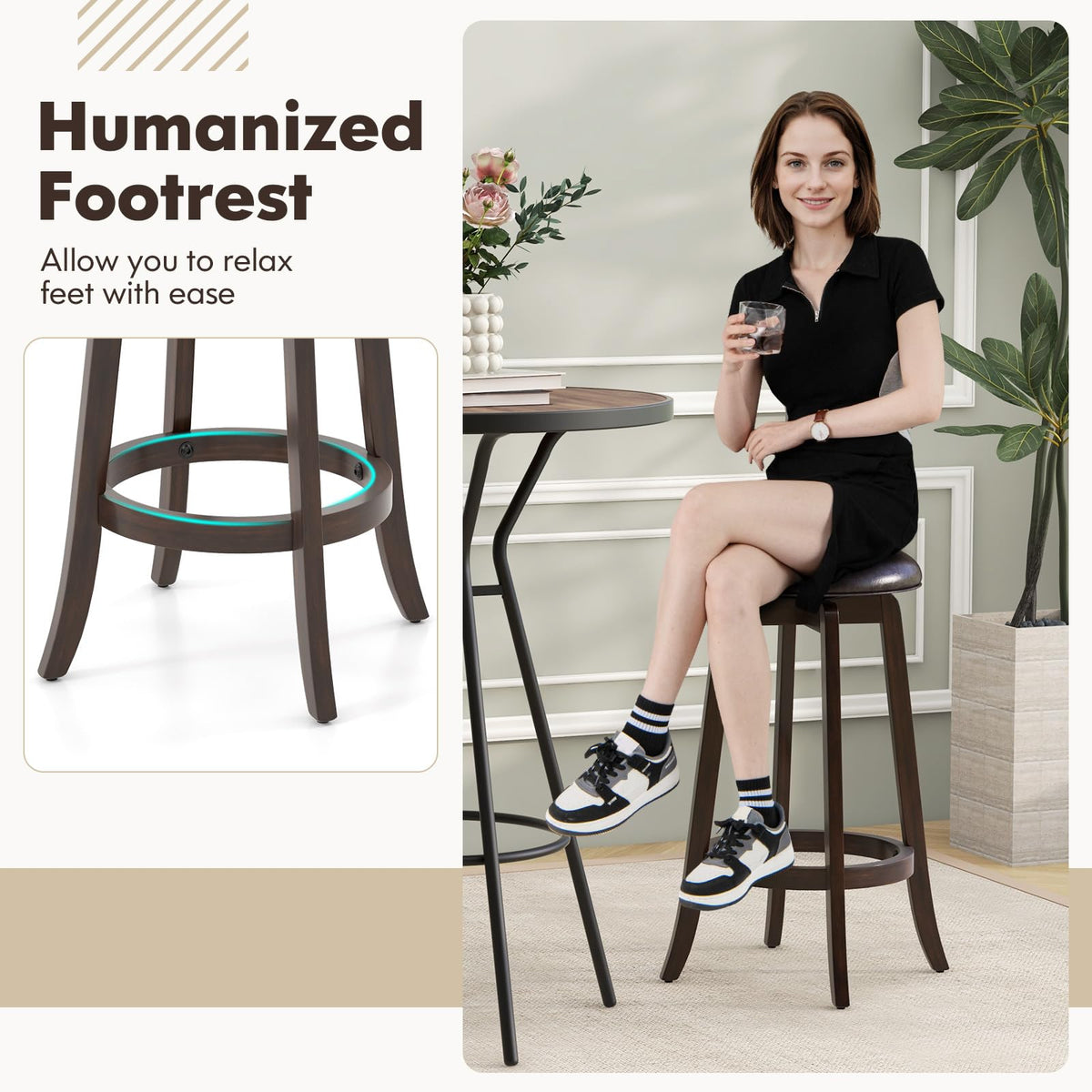 Goflame Bar Stools Set， 29"/ 24" Bar Height Bar Stools w/ 360° Swivel Round Seat & Footrest