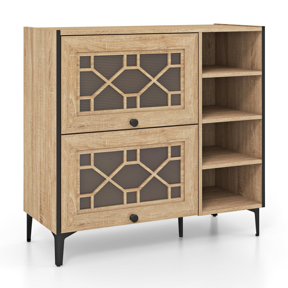Goflame Shoe Cabinet with Flip & Slide Doors, Shoe Storage Cabinet with Adjustable Cube Shelves(Decorative Doors)