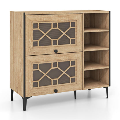 Goflame Shoe Cabinet with Flip & Slide Doors, Shoe Storage Cabinet with Adjustable Cube Shelves(Decorative Doors)