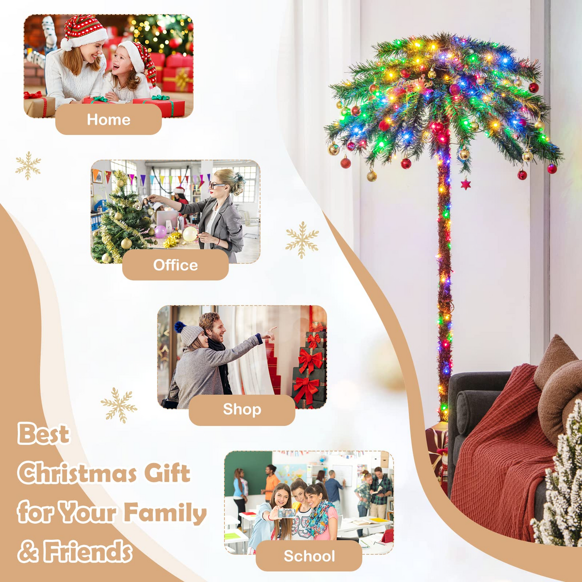 Goflame 6 FT Pre-Lit Artificial Christmas Tree, Lighted Xmas Palm Tree W/ 210 Multi-Color LED Lights - GoflameUS