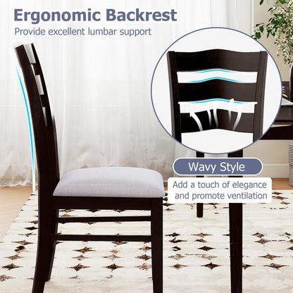 Goflame Wooden Dining Chairs Set of 2/4 with Rubber Wood Legs Fabric Padded Seat Wavy Ladder Back