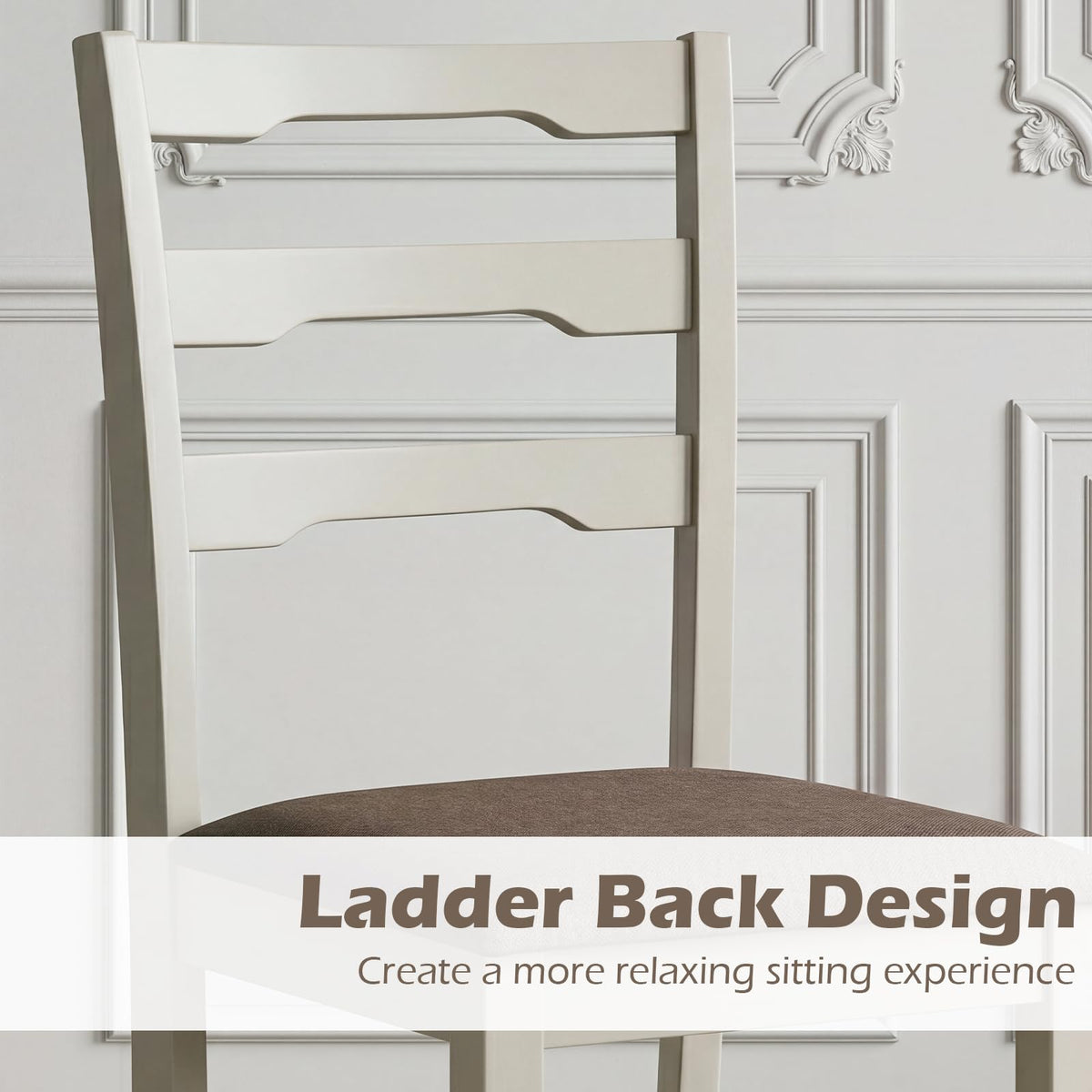 Goflame Wood Farmhouse Upholstered Kitchen Chairs with Ladder Back Design (2/4)