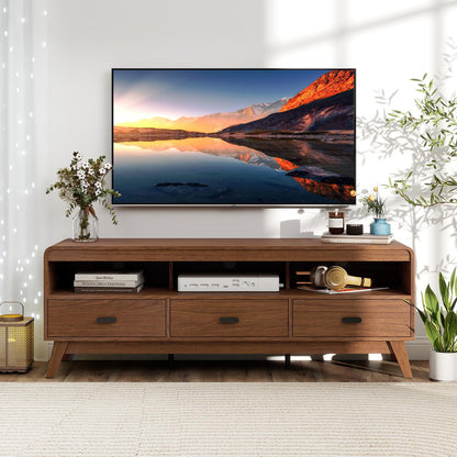 Goflame TV Stand for 60-70 Inch TV Mid-Century Modern Entertainment Center with 3 Storage Drawers