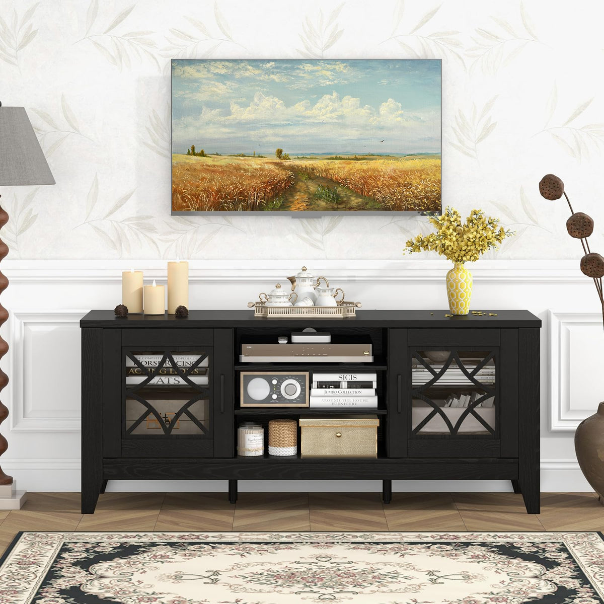 Goflame TV Stand for TVs up to 65”, Entertainment Center with 3-Position Adjustable Shelves