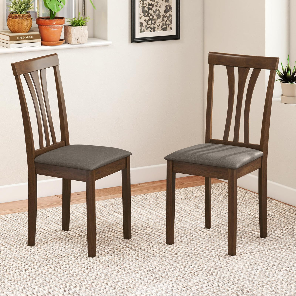 Goflame Wooden Dining Chairs Set of 2/4 Linen Fabric Upholstered Kitchen Armless Chair