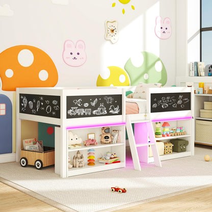 Goflame Low Loft Bed with Storage 2 Bookcases and Play Space
