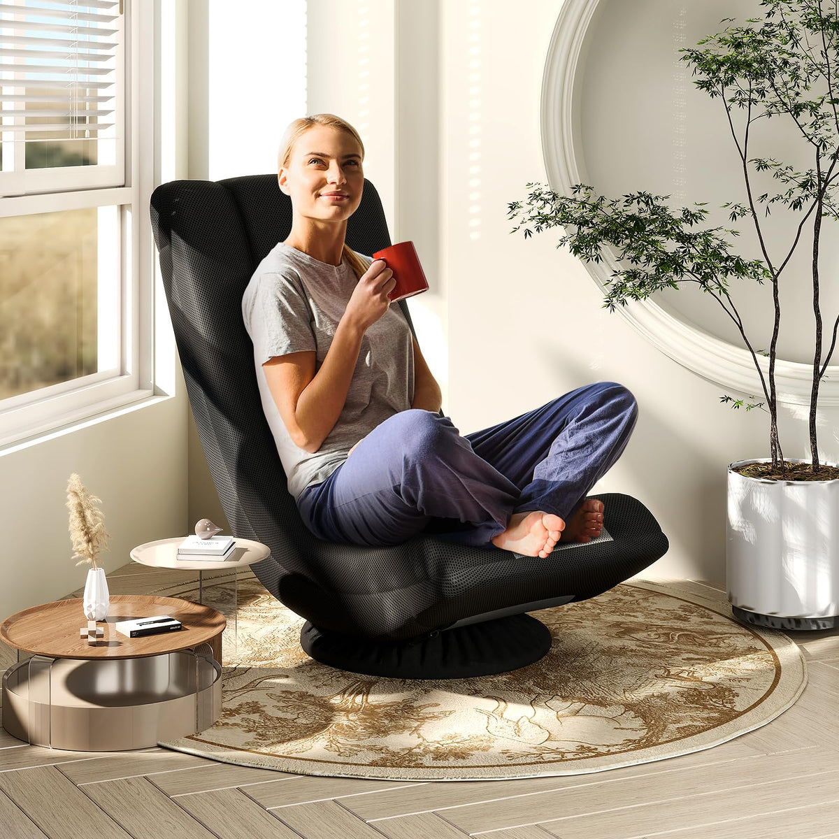 Goflame Floor Chair with Back Support, 4-Position Adjustable Back, Lazy Sofa Chair, Meditation Chair